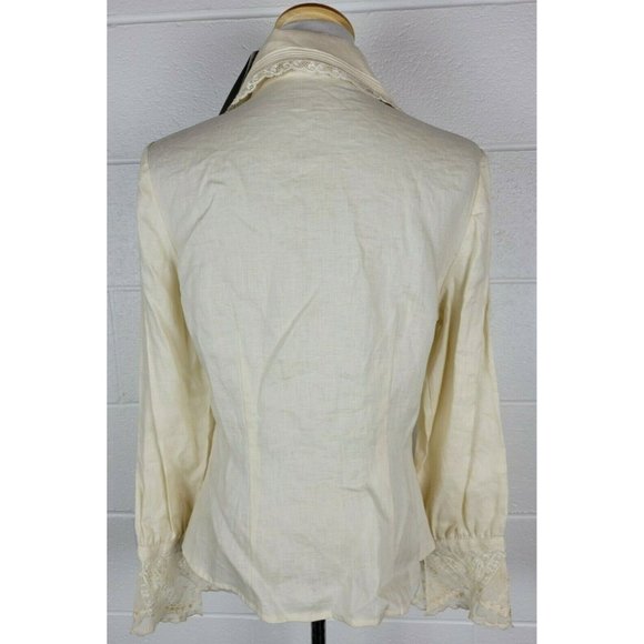 NWT Austin Reed Cream Linen Embroidered Lace Blouse Shirt Cottagecore sz 12 - Picture 6 of 11